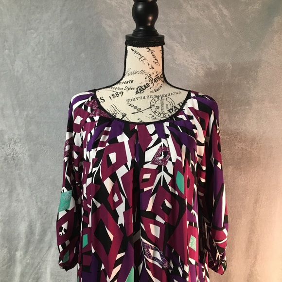 Elie Tahari Silk Tunic Dress Purple Black Medium - Picture 2 of 8